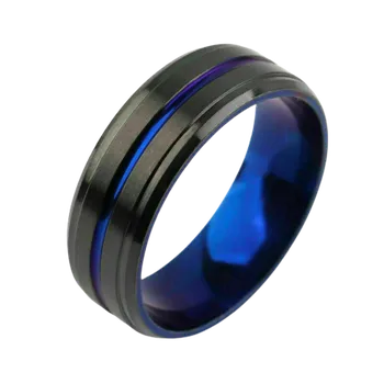 Prsten Černý prsten s modrým pruhem R-328