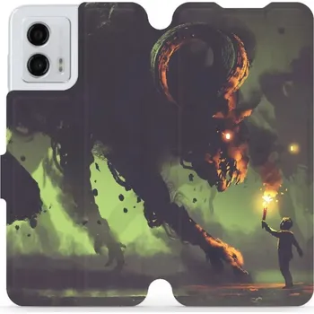 Pouzdro na mobilní telefon Flipové pouzdro Mobiwear - Motorola Moto G53 5G - VA08P Příšera a kluk s pochodní (Knížkové flip pouzdro, obal, kryt na mobil Motorola Moto G53 5G - VA08P Příšera a kluk s pochodní, materiál Umělá kůže + TPU - ochrana 360°, stojánek, silikonová vanička,)