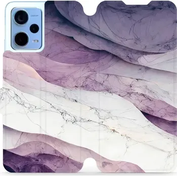 Pouzdro na mobilní telefon Flipové pouzdro Mobiwear - Xiaomi Redmi Note 12 5G - VP31S Bílý a fialový mramor (Knížkové flip pouzdro, obal, kryt na mobil Xiaomi Redmi Note 12 5G - VP31S Bílý a fialový mramor, materiál Umělá kůže + TPU - ochrana 360°, stojánek, silikonová vanička,)