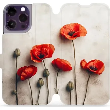 Pouzdro na mobilní telefon Flipové pouzdro Mobiwear - Apple iPhone 14 Pro Max - VP42S Vlčí máky (Knížkové flip pouzdro, obal, kryt na mobil Apple iPhone 14 Pro Max - VP42S Vlčí máky, materiál Umělá kůže + TPU - ochrana 360°, stojánek, silikonová vanička, magnetické zavírání)