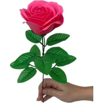 umělá květina made by ANTEROS Dekorace Mýdlový květ růže Tmavě Růžová na stonku s lístky