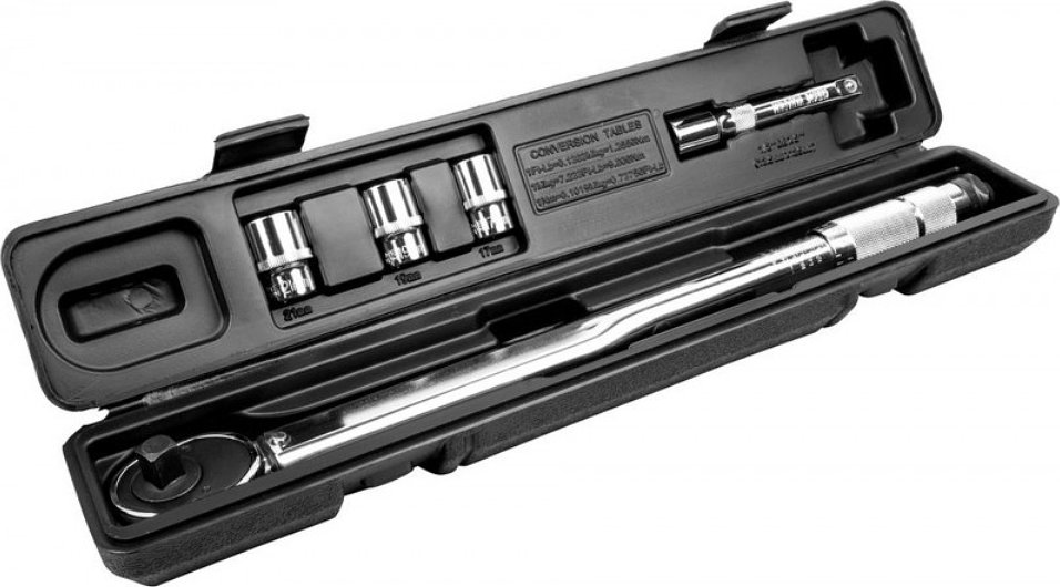 Momentový klíč na kola 28-210 Nm 1/2'' hlavice 17,19,21 mm včetně prodloužení, v kufru, s protokolem o přesnosti