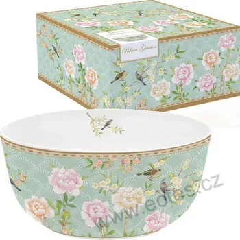 Easy Life PALACE GARDEN AQUA tyrkysová porcelánová miska na müsli ptáci a květy ve větvích 500ml