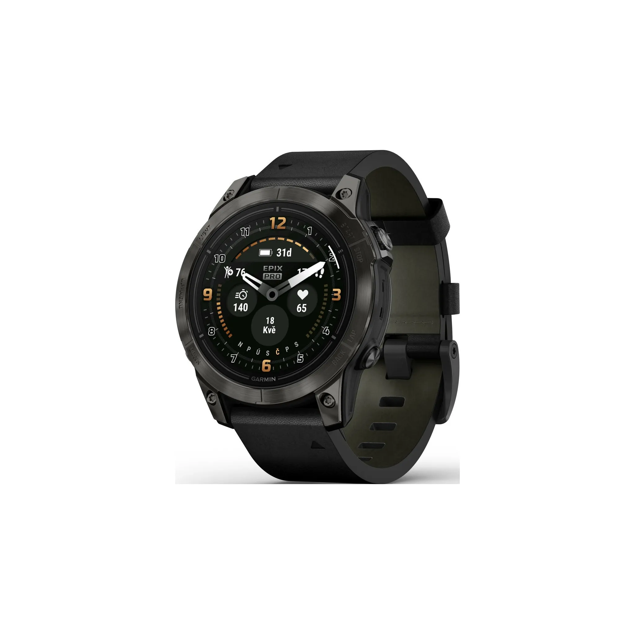 foto Chytré hodinky Garmin Epix Pro (Gen 2) Sapphire 47 mm Carbon Gray DLC Titanium/Black Leather Band