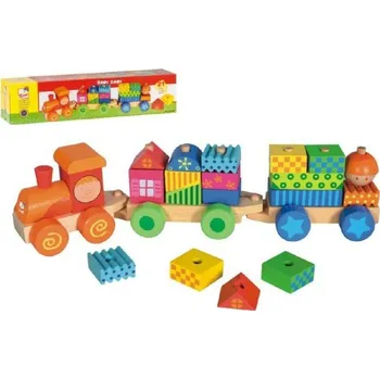 Vláček a vláčkodráha Bino Vlak s domečky - 21 dílků