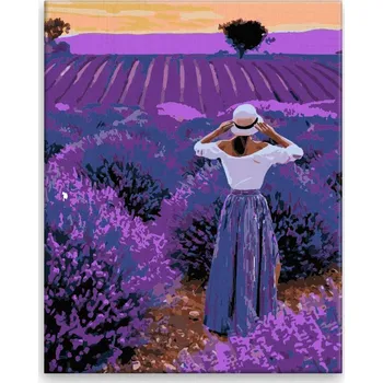 Malování podle čísel - Žena v levandulích - 40x50 cm, bez dřevěného rámu - CZ výroba