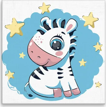 Malování podle čísel - Zebra s hvězdami - 40x40 cm, bez dřevěného rámu - CZ výroba