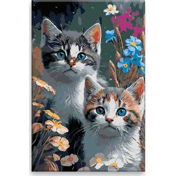 Malování podle čísel - Koťata na lovu - 40x60 cm, bez dřevěného rámu - CZ výroba