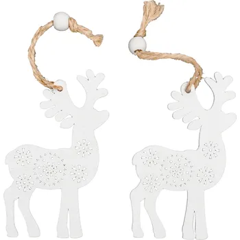 Vánoční dekorace Tutumi - Sada dřevěných vánočních ozdob - sob - bílá - 2 ks