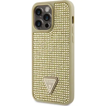 Pouzdro na mobilní telefon Pouzdro Guess (GUHCP14LHDGTPD) Rhinestones Triangle Metal Logo pro Apple iPhone 14 Pro MAX zlaté