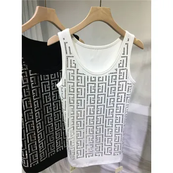 Dámský top - tílko zdobené kamínky Barva: Bílá, Velikost: 2XL 72-82KG