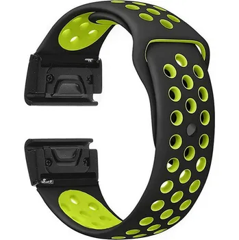 eses Silikonový dírkovaný řemínek pro Garmin - Černo zelený, QuickFit 20 mm