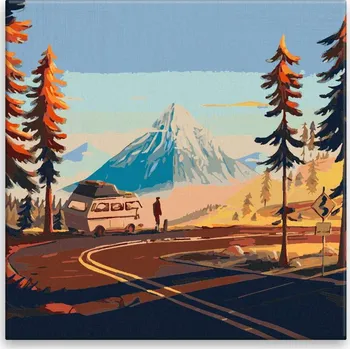 Malování podle čísel - Výhled na zasněžené hory - 40x40 cm, bez dřevěného rámu - CZ výroba