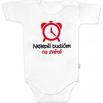 Kojenecké oblečení Body krátký rukáv Nejlepší budíček na světě, Baby Nellys, bílé, 56 (1-2m)