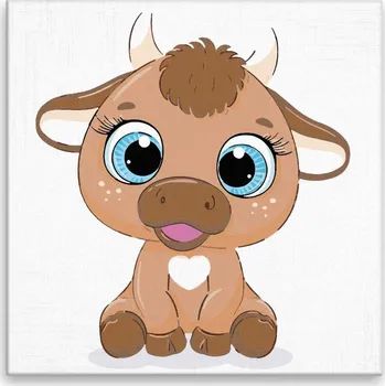 Malování podle čísel - Kravička s modrýma očima - 40x40 cm, bez dřevěného rámu - CZ výroba