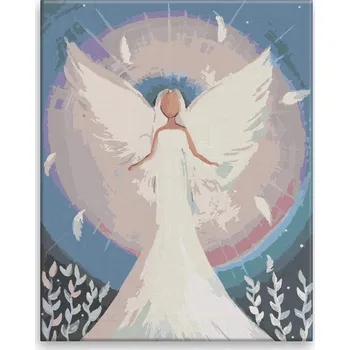 Malování podle čísel - Anděl obklopený peřím - 40x50 cm, bez dřevěného rámu - CZ výroba