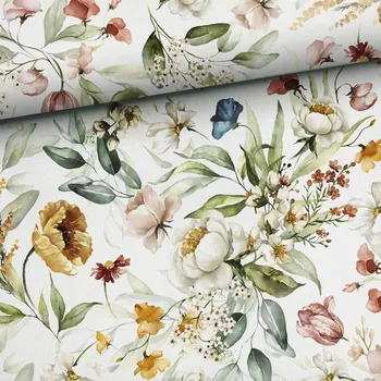 Úplet Podzimní květy na světlé (E) (Hebké bavlněné úplety s elastanem )