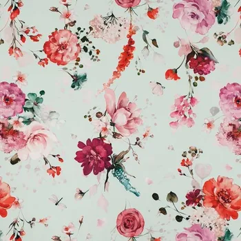 Šatovka žakárová N5910, mint, barevné květy, š.150