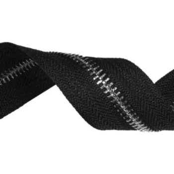 Zip Zip kovový stříbrný, nekonečný pás 5 mm, černý, metráž