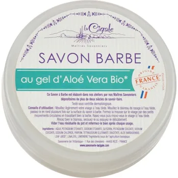 La Cigale - Mýdlo na holení s aloe vera 150 g (Francouzské přírodní mýdlo na holení, obsahuje BIO gel z aloe vera. Vytváří bohatou pěnu, hydratuje.)