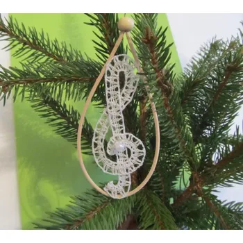 Vánoční ozdoba Paličkovaná ozdoba Houslový klíč 1 s perličkou