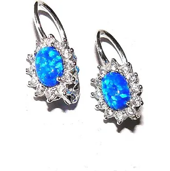 Náušnice Stříbrné náušnice tmavě modrý opál a zirkony - NK1480 (Stříbrné náušnice na patent s opálem 7x5 mm)