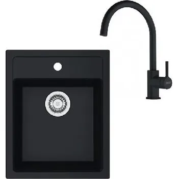 Granitový dřez Franke Sety - Kuchyňský set T121Č, tectonitový dřez SID 610-40 a baterie FC 6018.901, černá/matná černá 143.0687.336