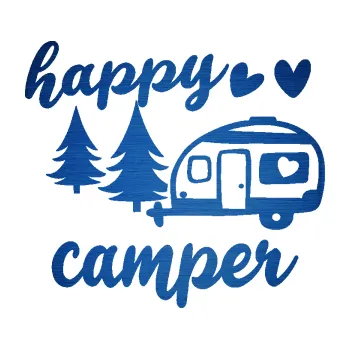 Samolepící dekorace SAMOLEPKA Happy camper levá cestování (65 - škrábaný kov modrý) NA AUTO, NÁLEPKA, FÓLIE, POLEP, TUNING, VLASTNÍ TEXT, TISK, AUTOSAMOLEPKY.cz, POLEPY, OBRÁZEK, LOGO, SAMOLEPKY