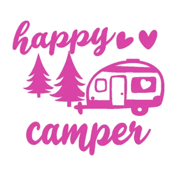 Samolepící dekorace Happy camper levá cestování (16 - růžová) SAMOLEPKA NA AUTO, NÁLEPKA, FÓLIE, POLEP, TUNING, VLASTNÍ TEXT, TISK, AUTOSAMOLEPKY.cz, POLEPY, OBRÁZEK, LOGO, 3D STICKERS