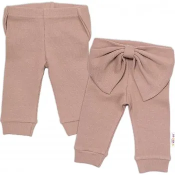 Kojenecký body Baby Nellys Kojenecké žebrované legíny s mašlí - béžové, Velikost koj. oblečení 62 (2-3m)