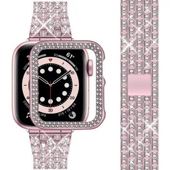 Řemínek na hodinky APPLE WATCH řemínek pro ženy s ochranou displeje, diamantové krystalové ochranné pouzdro s kovovým páskem pro iWatch Series 1/2/3/4/5/6/7 růžová 38mm
