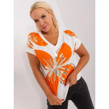 Dámská halenka Dámská halenka s žebrováním plus size HALA ecru-oranžová