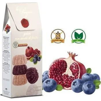 Čokoláda Le Preziose želatinové bonbóny s ovocnou šťávou z borůvek a granátového jablka 200g