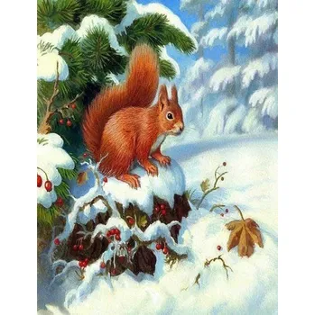Diamantové malování Diamantové malování - Veverka na zasněženém pařezu - č. 834 65x85 cm