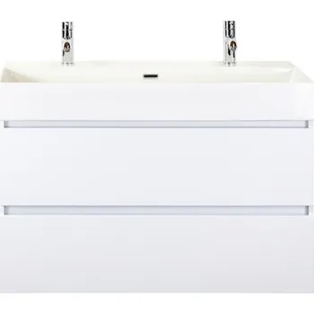 Koupelnový nábytek Koupelnový nábytkový set Maxx XL 100 cm s keramickým umyvadlem 2 otvory na kohouty bílá vysoce lesklá