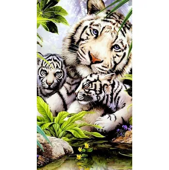 Diamantové malování Diamantové malování - Bílá tygřice s mlaďaty - č. 395 45x85 cm
