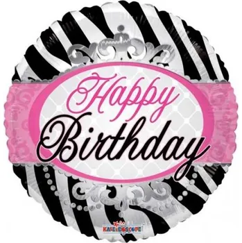 Balónek Kaledioscope 46 cm fóliový balónek kulatý - Narozeniny ZEBRA