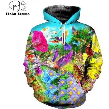 Dámská mikina Barevná mikina s 3D potiskem Zahrada kolibříků příroda Velikost: S, Barva (Varianta): Mikina s kapucí