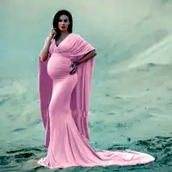 Dámské šaty Šifónové dlouhé šaty na těhotenské focení Barva: Růžová, Velikost: XL