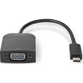 Datový kabel Nedis adaptér USB-C na VGA (D-SUB) 20cm Adaptér, USB 3.2 Gen1 typ C (M) na VGA (D-SUB) (F), kulatý, černý, 20cm CCGP64852BK02