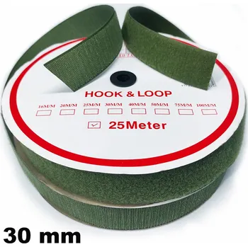 Zip Pásek na suchý zip Háček a Smyčka set, barva khaki 30 mm balení 25 m