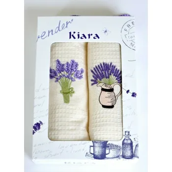 Utěrka DekorTextil Bavlněné vaflové utěrky Levandule ve váze - dárkové balení 2 ks