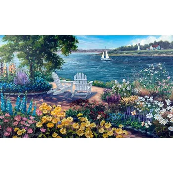 Diamantové malování Diamantové malování - Květinová zahrada u moře - č. 878 125x75 cm