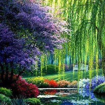 Diamantové malování Diamantové malování - Zahrada s lavičkou - č. 534 40x40 cm