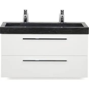 Koupelnový nábytek Koupelnový nábytkový set Seville 100 cm s umyvadlem z přírodního kamene 2 otvory na kohouty bílá vysoce lesklá