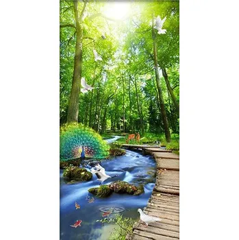 Diamantové malování Diamantové malování - Páv a zvířata u potoka - č. 629 60x120 cm
