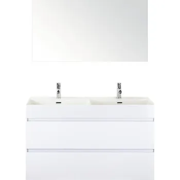 Koupelnový nábytek Koupelnový nábytkový set Maxx XL 120 cm s keramickým dvojitým umyvadlem Model 2 a zrcadlem bílá vysoce lesklá