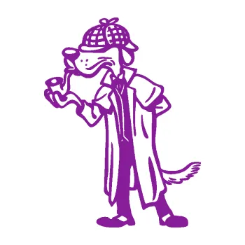 Polep vozidla SAMOLEPKA Pes 187 levá detektiv s dýmlou (14 - fialová) NA AUTO, NÁLEPKA, FÓLIE, POLEP, TUNING, VLASTNÍ TEXT, TISK, AUTOSAMOLEPKY.cz, POLEPY, OBRÁZEK, LOGO, SAMOLEPKY