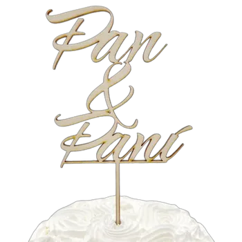 Svatební dekorace PartyDeco Dřevěný zápich na dort Pan a Paní 14,5 x 20 cm