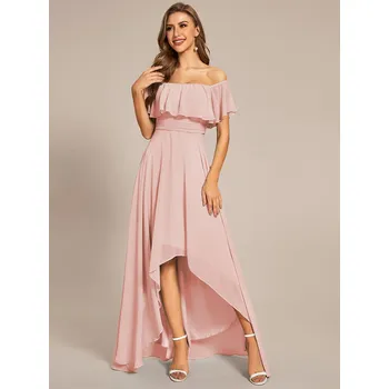 Dámské šaty Šifonové šaty pro družičky s odhalenými rameny Barva: Růžová, Velikost: L